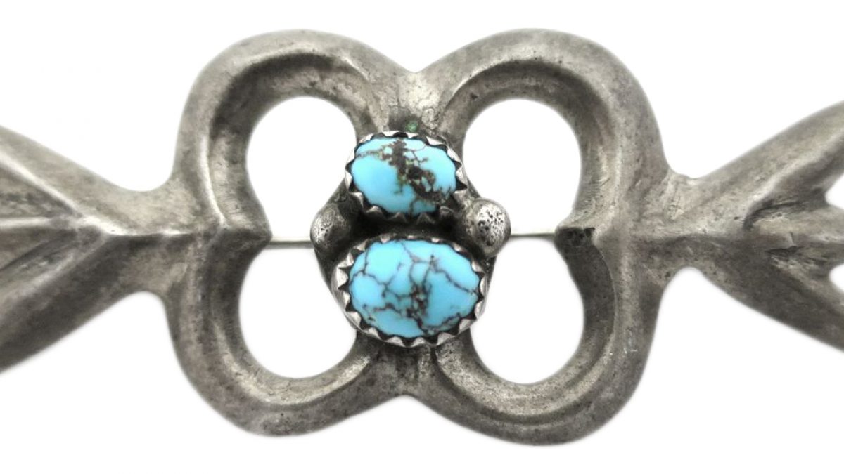 Vintage Sandcast Sterling Silver Brooch with Blue Turquoise Stone